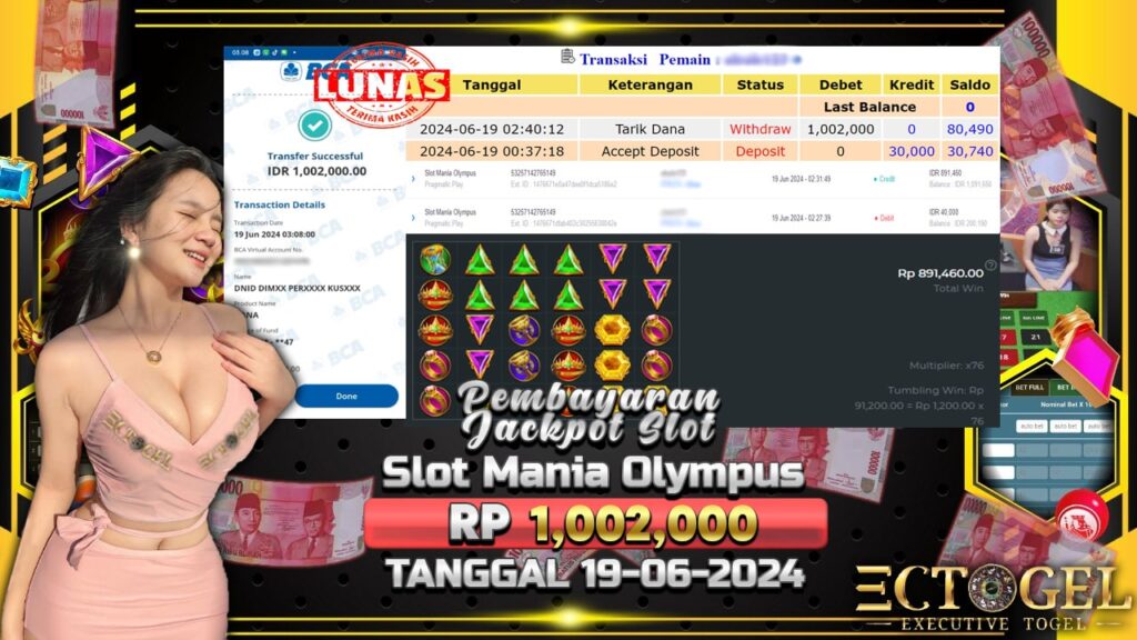 BUKTI JACKPOT SLOT MANIA OLYMPUS TERPERCAYA DI INDONESIA TGL 19-06-2024