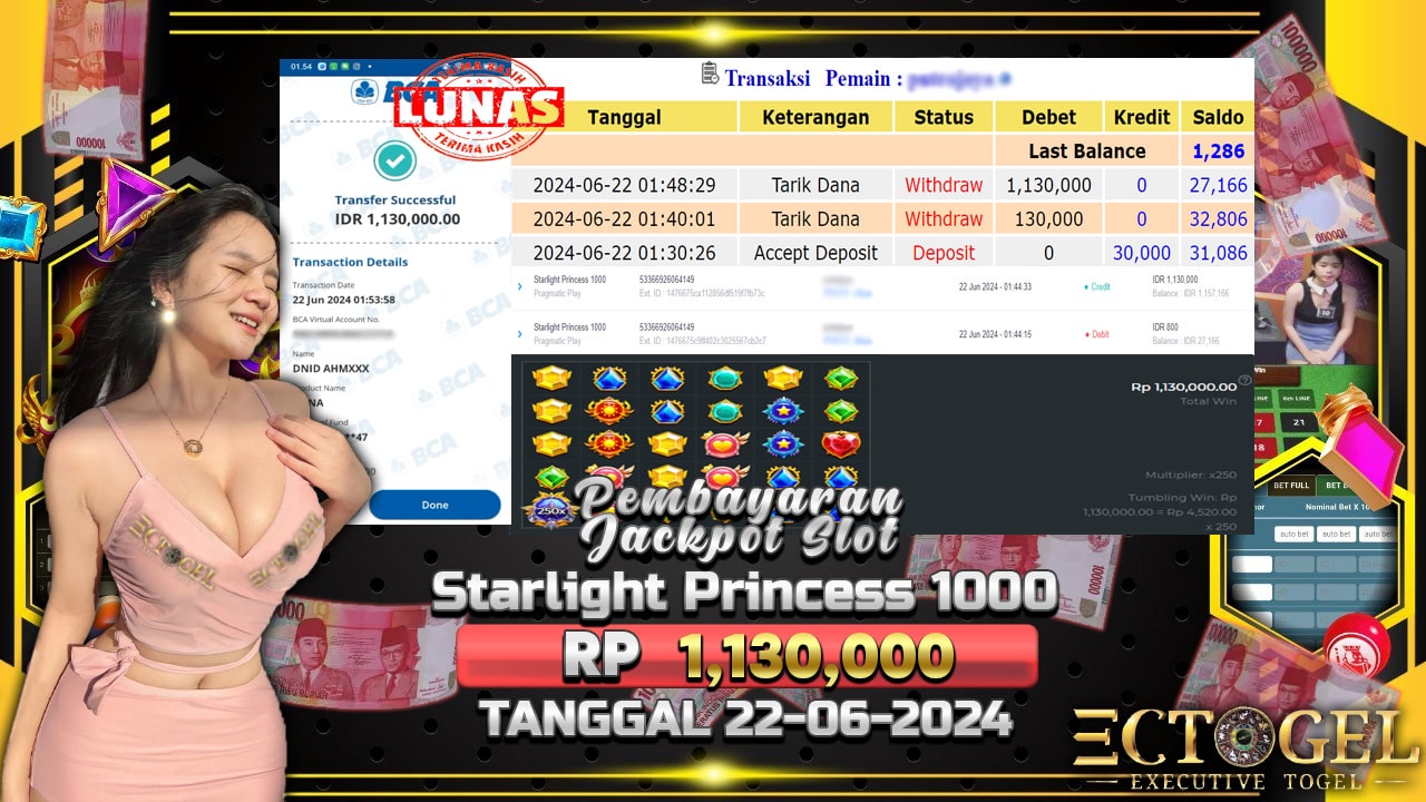 BUKTI JACKPOT SLOT STARLIGHT PRINCESS 1000 TERPERCAYA DI INDONESIA TGL 22-06-2024