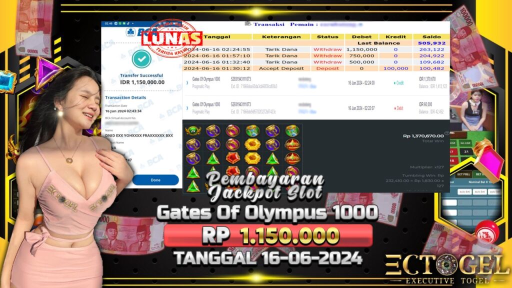 BUKTI JACKPOT SLOT GATES OF OLYMPUS 1000 TERPERCAYA DI INDONESIA TGL 16-06-2024