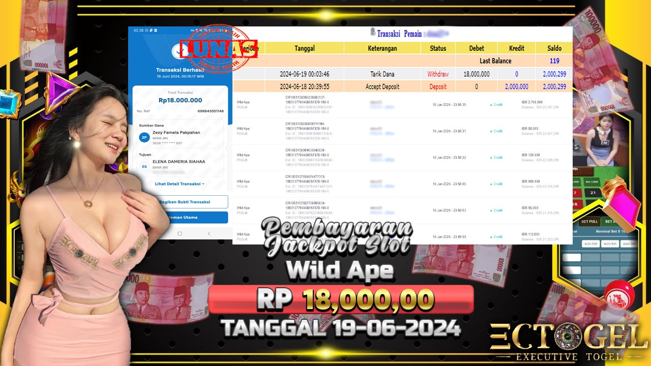 BUKTI JACKPOT SLOT  WILD APE TERPERCAYA DI INDONESIA TGL 19-06-2024