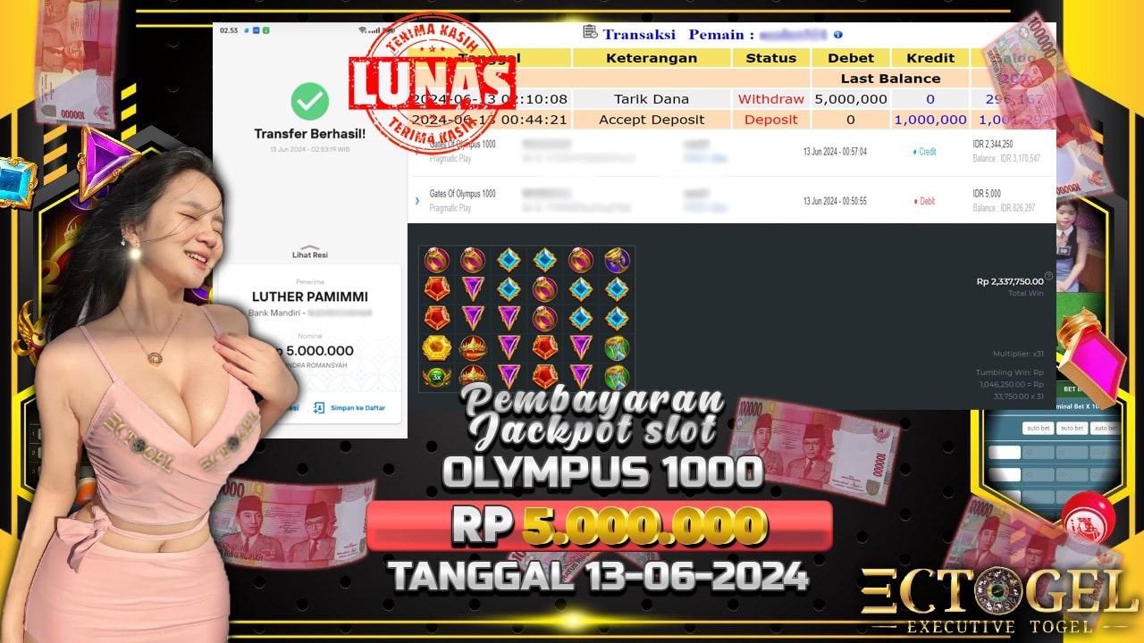 BUKTI JACKPOT GATES OF OLYMPUS 1000 TERPERCAYA DI INDONESIA TGL 13-06-2024